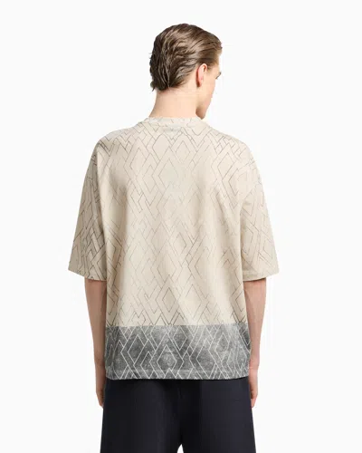 Emporio Armani Asv Jersey T-shirt With All-over Diamond Print In Neutral