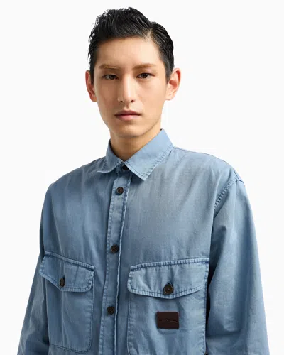 Emporio Armani Comfort-fit Shirt With Washed Twill Pockets In Blue
