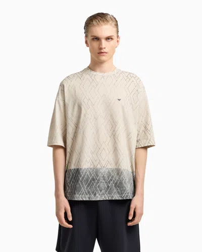 Emporio Armani Asv Jersey T-shirt With All-over Diamond Print In Neutral
