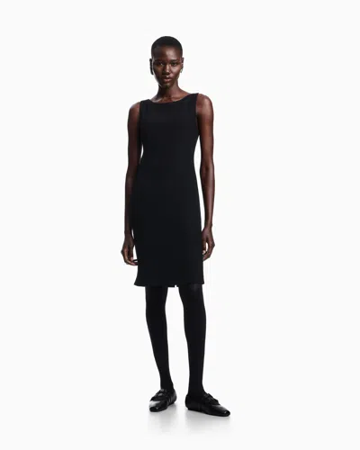 Emporio Armani Waffle-weave Technical Fabric Sheath Dress In Black