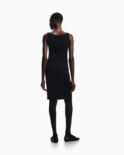 Emporio Armani Waffle-weave Technical Fabric Sheath Dress In Black