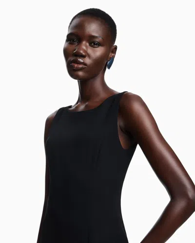 Emporio Armani Waffle-weave Technical Fabric Sheath Dress In Black