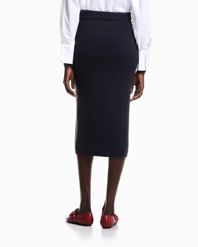 Emporio Armani Wool Long Skirt With Slit And Belt In Blue