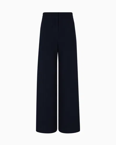 Emporio Armani Icon Chevron-motif Jacquard Wide-leg Trousers In Blue