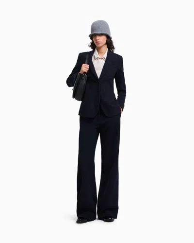 Emporio Armani Icon Chevron-motif Jacquard Wide-leg Trousers In Blue