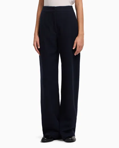 Emporio Armani Icon Chevron-motif Jacquard Wide-leg Trousers In Blue