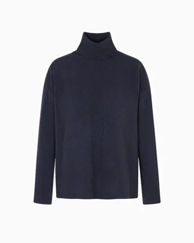 Emporio Armani Rollneck Jumper In A Yak Wool Blend In Blue
