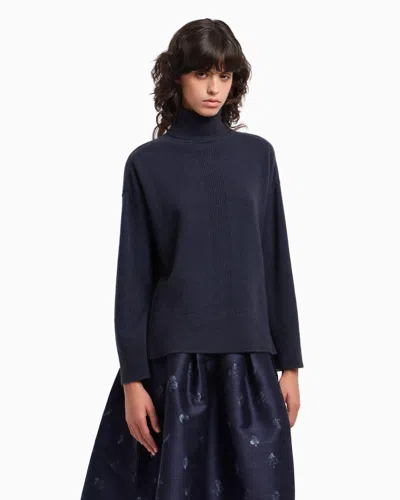 Emporio Armani Rollneck Jumper In A Yak Wool Blend In Blue