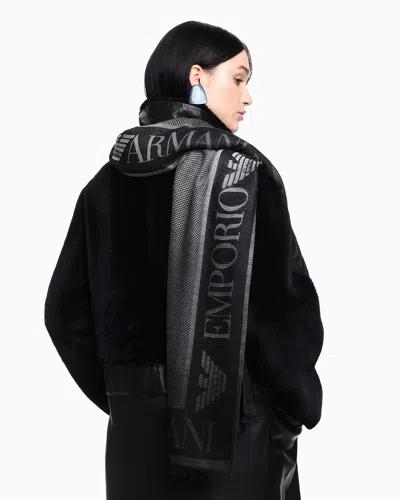 Emporio Armani Stole With Gradient Micro Check Motif In Black