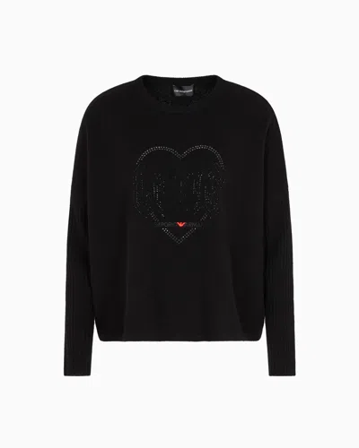 Emporio Armani Valentine's Day Capsule Collection Virgin-wool Jumper With Rhinestones In Black