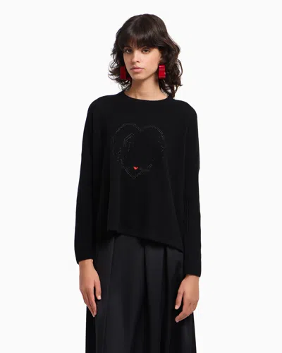Emporio Armani Valentine's Day Capsule Collection Virgin-wool Jumper With Rhinestones In Black