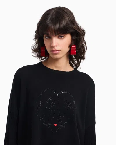 Emporio Armani Valentine's Day Capsule Collection Virgin-wool Jumper With Rhinestones In Black