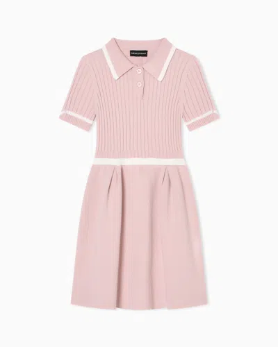 Emporio Armani Wool-blend Knit Dress With Polo-shirt Collar In Pink