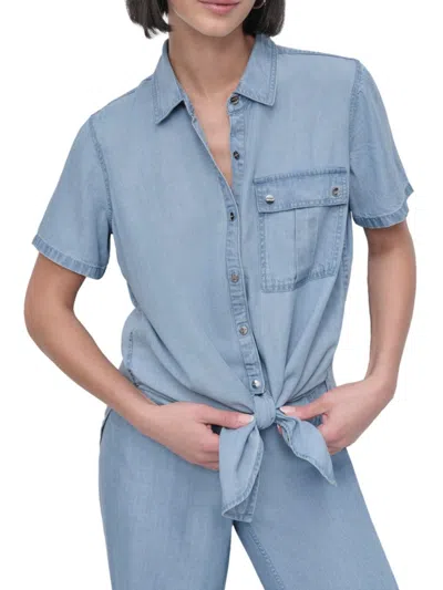 Dkny Tie Front Button-up Shirt In Blue