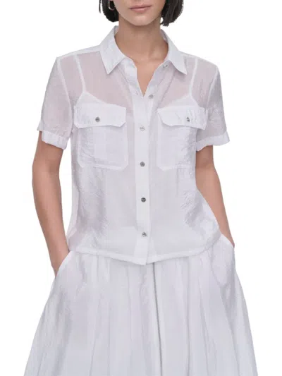 Dkny Tech Poplin Button-up Shirt In White