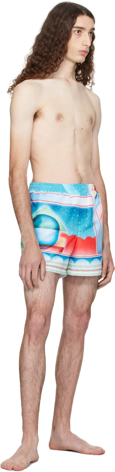 Casablanca Silk Galaxy Court Print Shorts In Blue