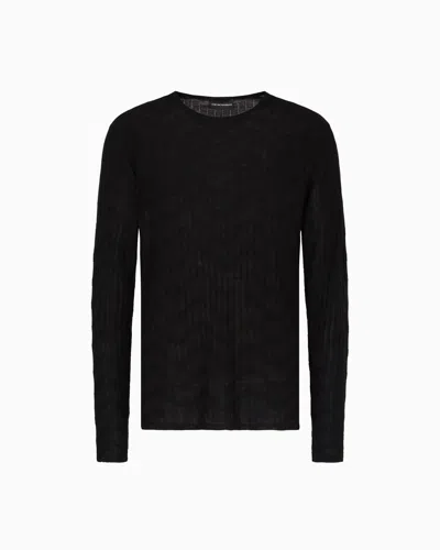 Emporio Armani Patterned Knit Wool And Silk Blend Jumper In Black
