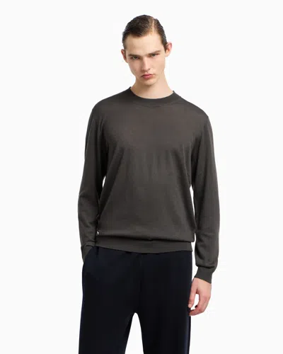 Emporio Armani Travel Essentials Plain-knit Virgin-wool Jumper In Gray