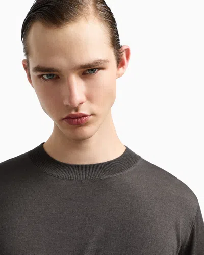 Emporio Armani Travel Essentials Plain-knit Virgin-wool Jumper In Gray
