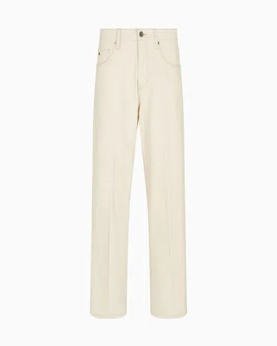 Emporio Armani Straight Fit Bull Cotton Jeans In Light Beige In Neutral
