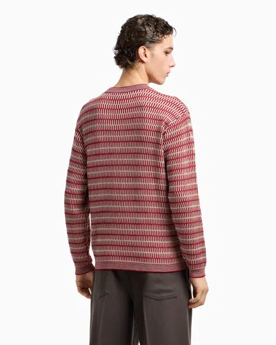 Emporio Armani Two-tone Embroidery-stitched Jacquard Virgin Wool Jumper In Red