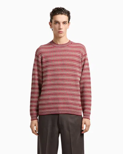 Emporio Armani Two-tone Embroidery-stitched Jacquard Virgin Wool Jumper In Red