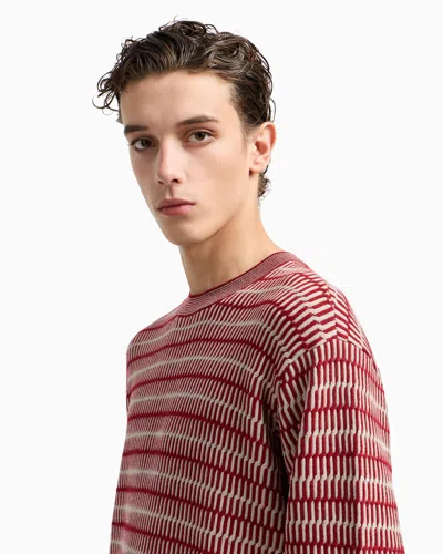 Emporio Armani Two-tone Embroidery-stitched Jacquard Virgin Wool Jumper In Red
