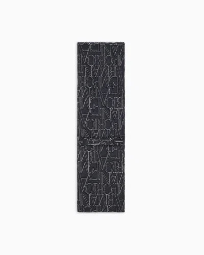 Emporio Armani Nylon Scarf With Embroidered Logo In Gray