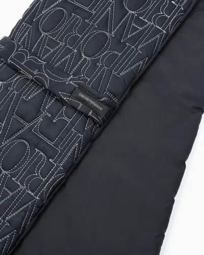 Emporio Armani Nylon Scarf With Embroidered Logo In Gray