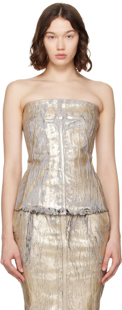 Rick Owens Gold Megacrust Stretch Denim Lido Bustier In Gray