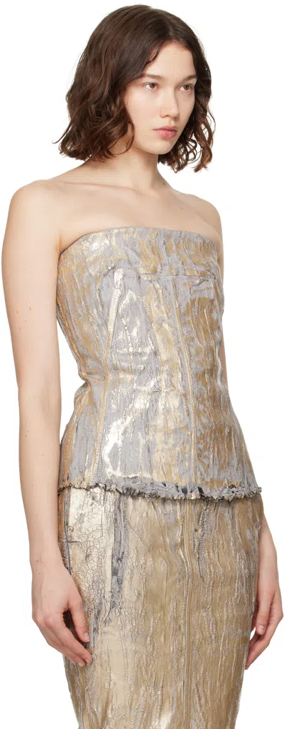 Rick Owens Gold Megacrust Stretch Denim Lido Bustier In Gray