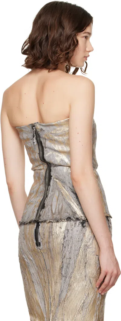 Rick Owens Gold Megacrust Stretch Denim Lido Bustier In Gray