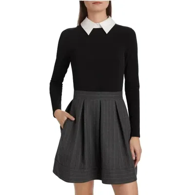 Alice And Olivia Chara Pinstripe Long-sleeve Minidress In Black In Black