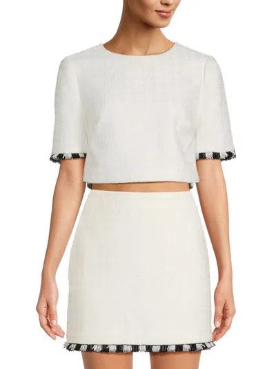 Milly Lee Beaded Fringe Short Sleeve Top In White