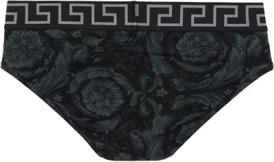 Versace Barocco Cotton Blend Briefs In Black