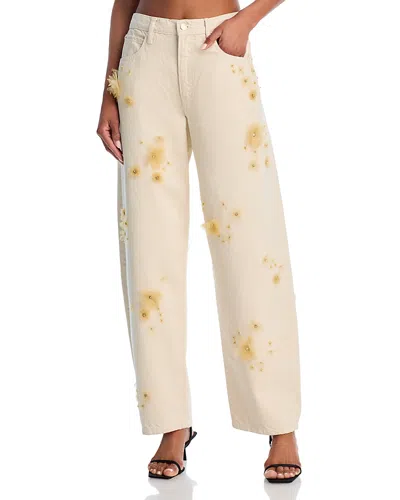Frame Womens Embellished Low-slung Barrel Denim Jeans Vanilla Bean In White