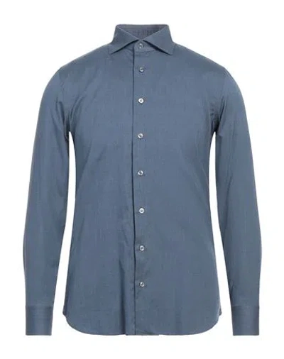 Lardini Man Shirt Slate Blue Size 15 ½ Cotton In Blue
