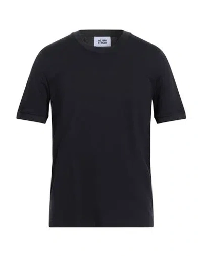 Alpha Studio Man T-shirt Midnight Blue Size 42 Cotton, Elastane In Black