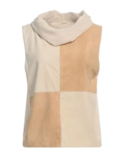 10sei0otto Woman Top Beige Size M Leather, Polyester In Neutral
