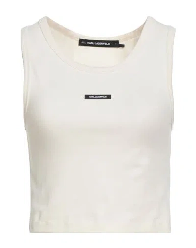 Karl Lagerfeld Woman Tank Top Ivory Size L Organic Cotton, Elastane In Neutral