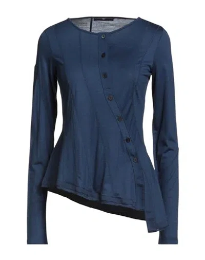 High Use Woman T-shirt Navy Size L Wool In Blue