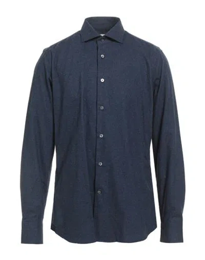 Guglielminotti Man Shirt Navy Size Xxl Cotton, Cashmere In Blue