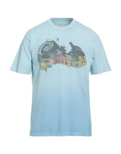Erl Man T-shirt Sky Blue Size Xl Cotton, Linen In Blue