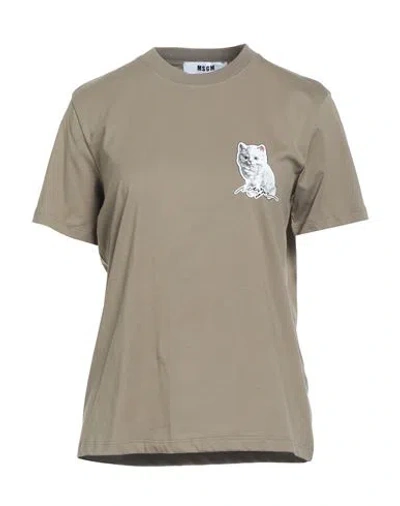 Msgm Woman T-shirt Khaki Size L Cotton In Brown