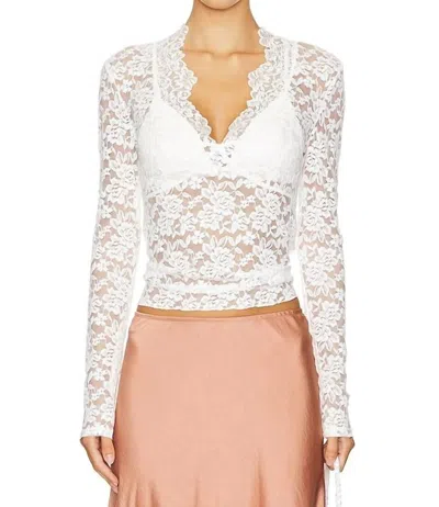 Free People X Intimately Fp All Day Lace Long Sleeve Top In White