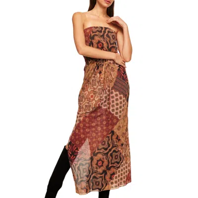 Misa Mariah Strapless Maxi Dress In Patchwork Chiffon In Multi