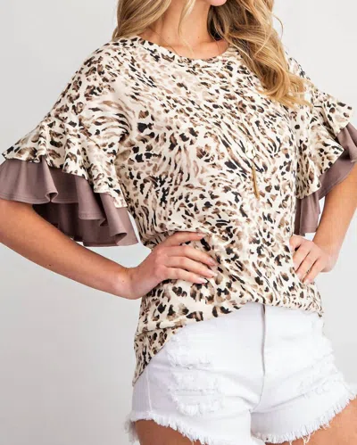 143 Story Ruffled Blouse In Taupe In Animal Print