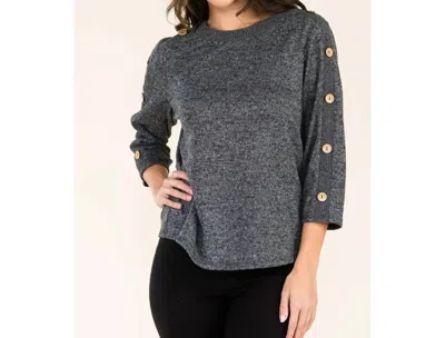 Perseption Concept Button Sleeve Sweater In Heather Black