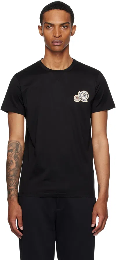 Moncler Double Logo Patch Cotton T-shirt Clothing In Black