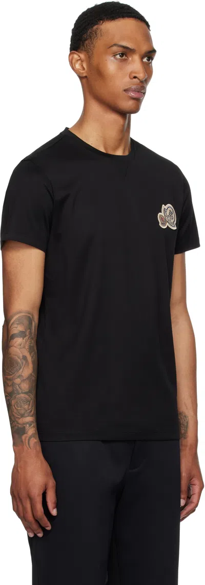 Moncler Double Logo Patch Cotton T-shirt Clothing In Black